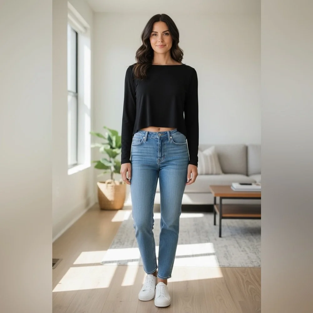 Sympli Canada Crop black Hi Low long sleeve top SZ 10 - Picture 6 of 6